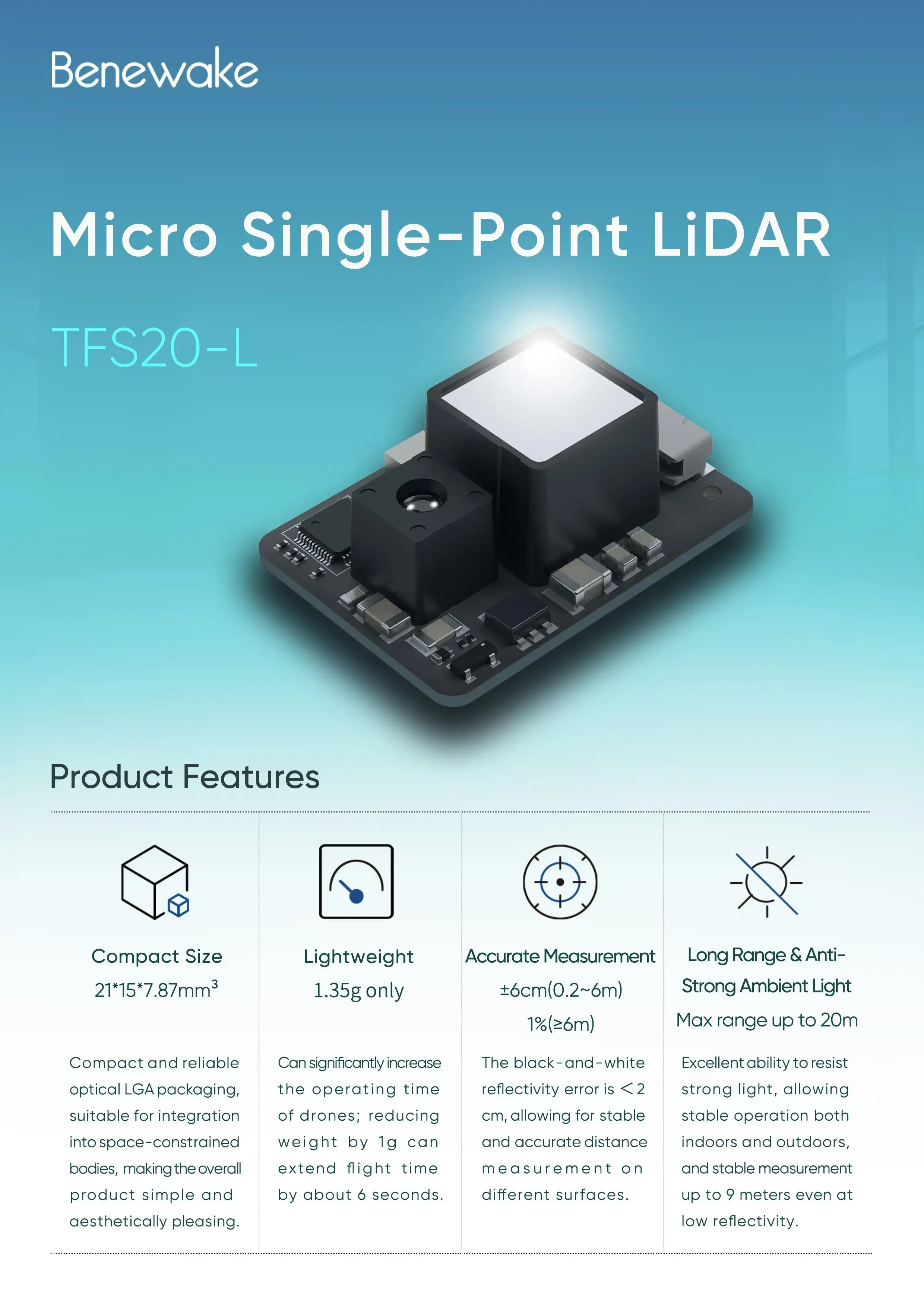 โมดูลเซ็นเซอร์ไมโคร LiDAR Bene - Drone Lidar บทวิจารณ์และราคา